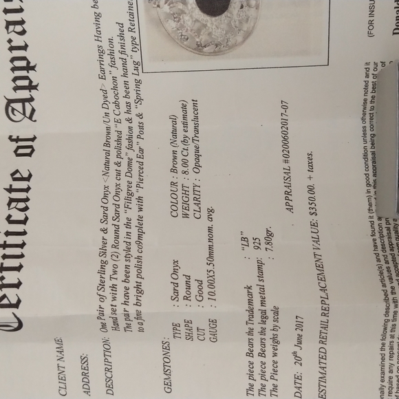 PAIR STERLING SILVER AND SARD ONYX EARRINGS - Picture 3 of 3